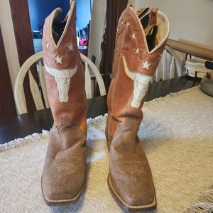 VINTAGE Justin Western Cowboy Boots-Texas Longhorn Edition